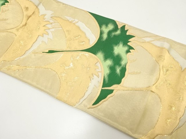 JAPANESE KIMONO / ANTIQUE FUKURO OBI / WOVEN CRANES / BY HATTORI ORIMONO